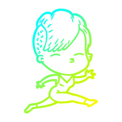 cold gradient line drawing cartoon girl leaping