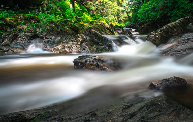long exposure, mini falls, in the forest
