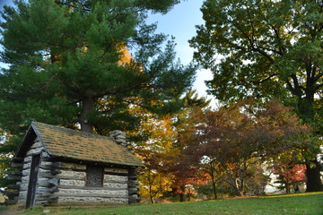 wood hut fall during the fall at Ville Forge - Philadelphia, PA