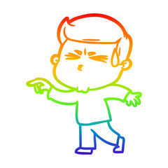 rainbow gradient line drawing cartoon man sweating