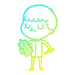 cold gradient line drawing cartoon grumpy boy