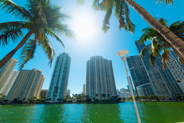 Fototapeta na wymiar Sun shining over beautiful Miami river walk