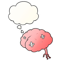 cartoon injured brain and thought bubble in smooth gradient style