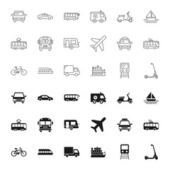 Transport silhouettes and outline icons set