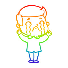 rainbow gradient line drawing cartoon man crying