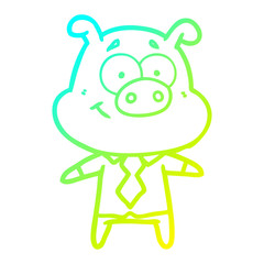 cold gradient line drawing happy cartoon pig boss
