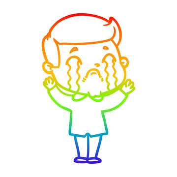 recommend clip art: rainbow gradient line drawing cartoon man crying