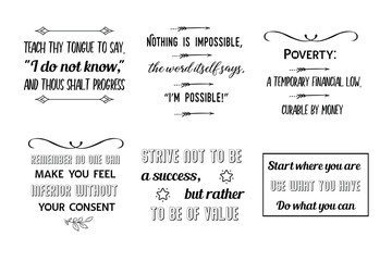 Set of Calligraphy sayings for print. Vector Quotes about business and success