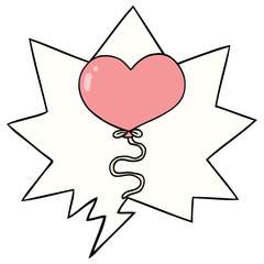 cartoon love heart balloon and speech bubble