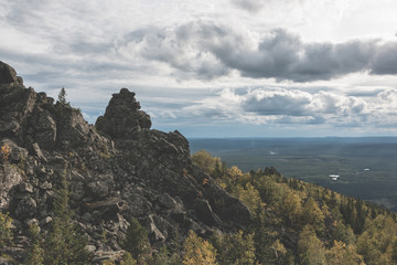 Panorama of mountains scenes in national park Kachkanar, Russia
