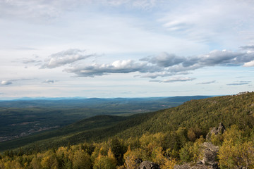 Panorama of mountains scenes in national park Kachkanar, Russia