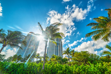 Fototapeta na wymiar Sun shining over Miami Beach