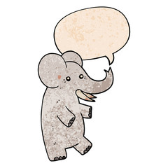 cartoon elephant and speech bubble in retro texture style
