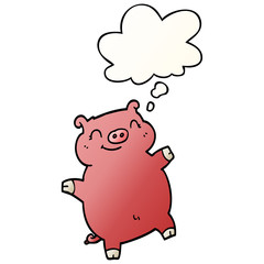 cartoon pig and thought bubble in smooth gradient style
