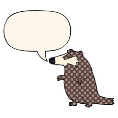 cartoon badger and speech bubble in comic book style