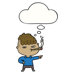 cartoon man smoking and thought bubble