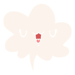 cute happy cartoon face and speech bubble in retro style