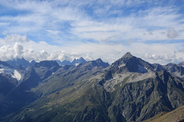 Panorama view of dramatic sky and mountains scene in national park Dombay