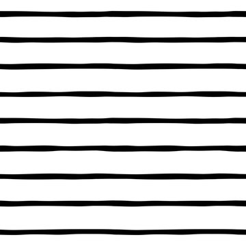 Horizontal stripes hand drawn vector seamless pattern. Parallel lines geometrical simple texture. Monochrome, balck drawing on white background. Abstract wrapping paper, wallpaper textile design