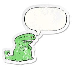 cartoon dinosaur and speech bubble distressed sticker