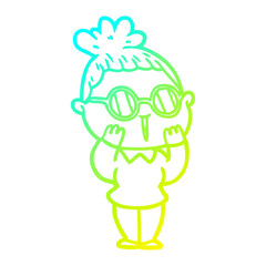 cold gradient line drawing cartoon woman wearing spectacles