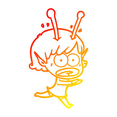 warm gradient line drawing cartoon shocked alien girl