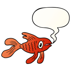 cartoon fish and speech bubble in smooth gradient style