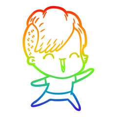 rainbow gradient line drawing cartoon happy hipster girl