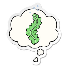 cartoon seaweed and thought bubble as a printed sticker