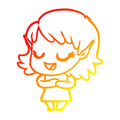 warm gradient line drawing happy cartoon elf girl