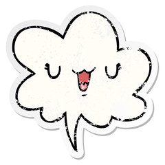 cute happy cartoon face and speech bubble distressed sticker