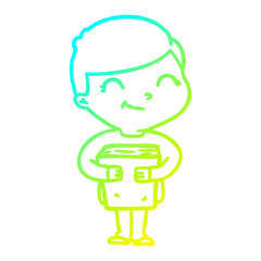 cold gradient line drawing cartoon boy smiling
