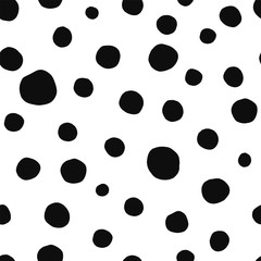 Polka dot, circles hand drawn vector seamless pattern. Circular geometrical simple texture. Monochrome, black shapes on white background. Minimalist abstract wallpaper, background textile design