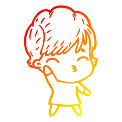 warm gradient line drawing cartoon woman thinking