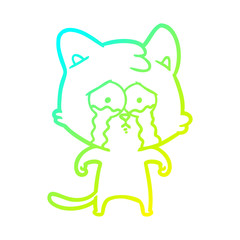 cold gradient line drawing cartoon crying cat