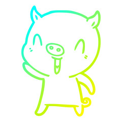 cold gradient line drawing happy cartoon pig