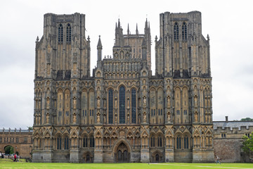 Fototapeta na wymiar The west front of the medieval Wells cathedral UK