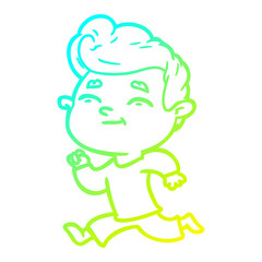 cold gradient line drawing running cartoon man