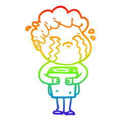 rainbow gradient line drawing cartoon man crying