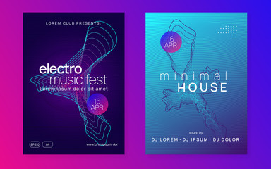 Naklejka premium Neon dance flyer. Electro trance music. Techno dj party. Electronic sound event. Club fest poster.