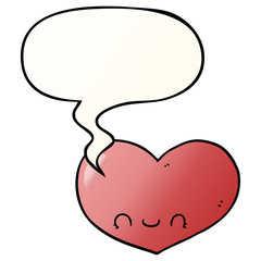 cartoon love heart character and speech bubble in smooth gradient style