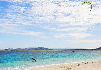 Kiteboarder playing in the sea of Cortez in the Baja, Los Barriles, Mexico. 