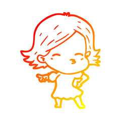 warm gradient line drawing cartoon woman pointing