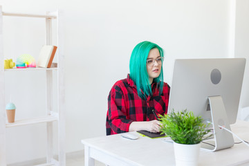 Illustrator, graphic designer, animator and artist concept - creator woman with beautiful green...