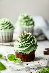 chocolate cupcakes with mint cream