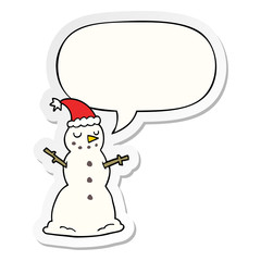 cartoon christmas snowman and speech bubble sticker