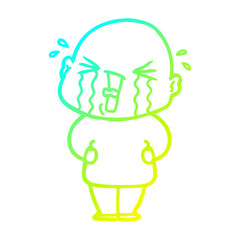 cold gradient line drawing cartoon crying bald man