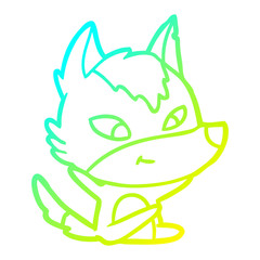 cold gradient line drawing friendly cartoon wolf