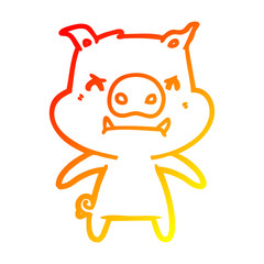 warm gradient line drawing angry cartoon pig