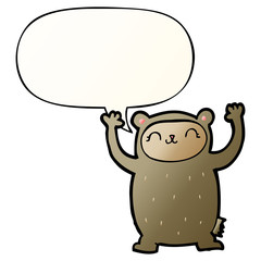 cute cartoon bear and speech bubble in smooth gradient style